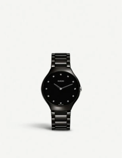 Rado R27741732 True Thinline Ceramic And Diamond Watch In Black