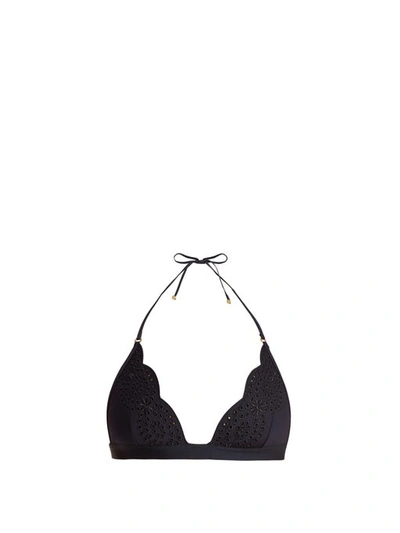 Stella Mccartney Scalloped Broderie Anglaise Triangle-cup Swim Top In Navy