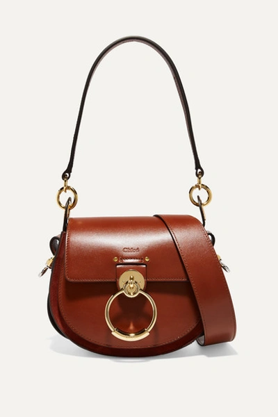 Chloé Tess Small Leather And Suede Shoulder Bag In Brown