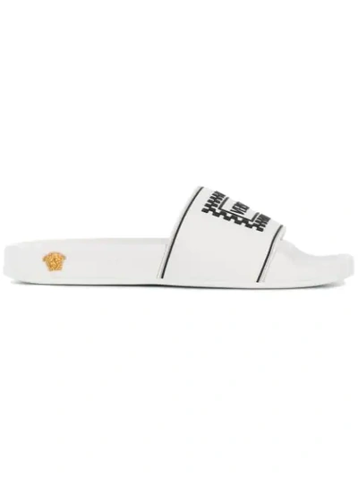 Versace 10mm Rubber Logo Slide Sandals In White