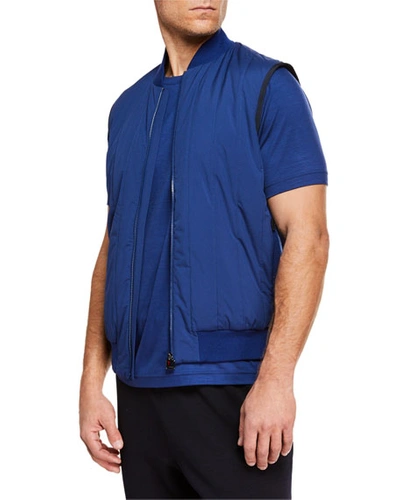 Z Zegna-techmerino Men's Quilted Zip-front Vest In Medium Blue