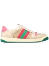Gucci Screener Gg Supreme Leather Trainers In White,pink