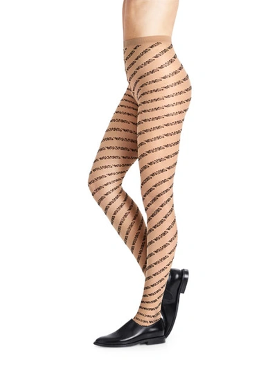 Wolford Logo-print Semisheer Tights In Black/brown