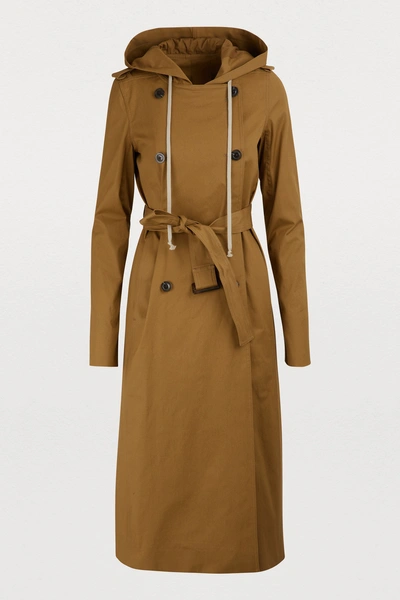 Rick Owens Hooded Trench Coat In Mustard