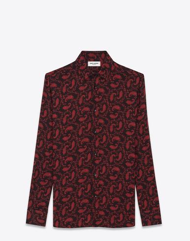 Saint Laurent Signature Yves Collar Shirt In Black And Red Paisley ...