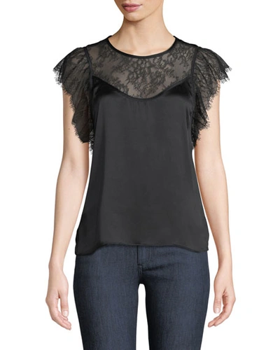 Cami Nyc The Vivian Layered Lace Silk Charmeuse Top In Black