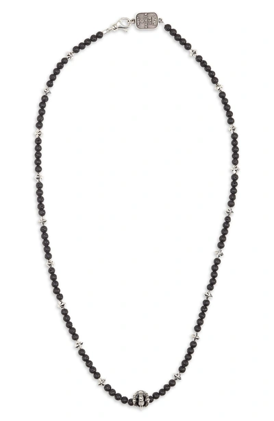 King Baby Lava Rock & Onyx Bead Necklace In Silver/ Black