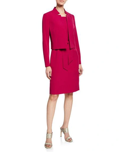 Albert Nipon Belted Sheath Dress W/matching Jacket, Raspberry In Pink