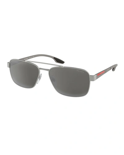 Prada Men's Metal Square Aviator Sunglasses In Silver