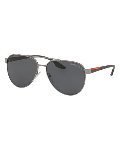 Prada Men's Metal Aviator Sunglasses In Gray