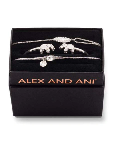 Alex And Ani Elephant Cuff Bracelet Gift Set, Silver