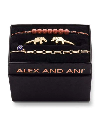 Alex And Ani Elephant Cuff Bracelet Gift Set, Gold