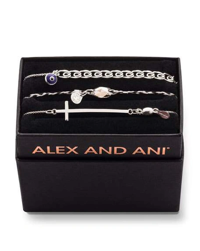Alex And Ani Tall Cross Bracelet Gift Set In Silver