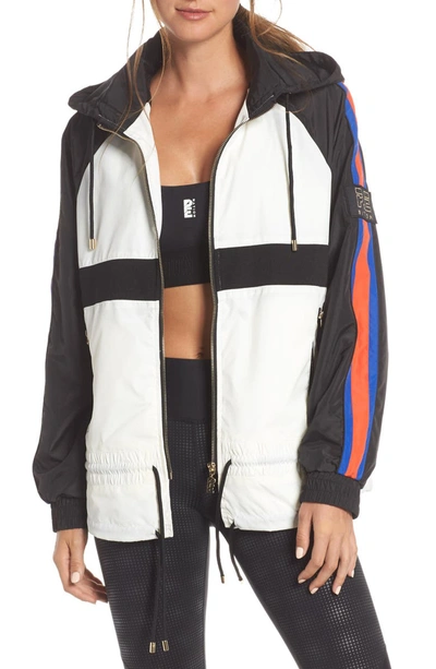 P.e Nation Block Out Side-stripe Hooded Track Jacket In White/ Black