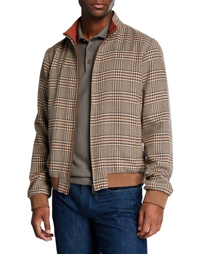 Loro Piana Men's Pacific Reversible Bomber Houndstooth Jacket In Brown