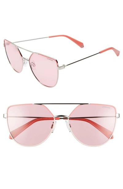 Polaroid 58mm Polarized Sunglasses - Pink/ Silver