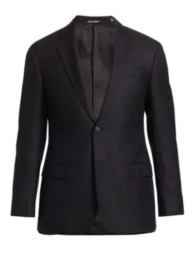 Emporio Armani Tonal Windowpane Check Wool Blazer In Black