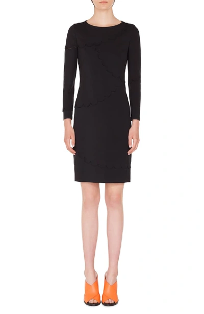 Akris Punto Long-sleeve Sheath Dress With Memphis Scallop Details In Nero