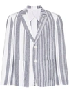 Thom Browne Unconstructed Striped Patch Pocket Cropped Jacket In Blue