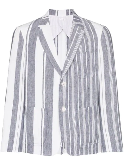 Thom Browne Unconstructed Striped Patch Pocket Cropped Jacket In Blue