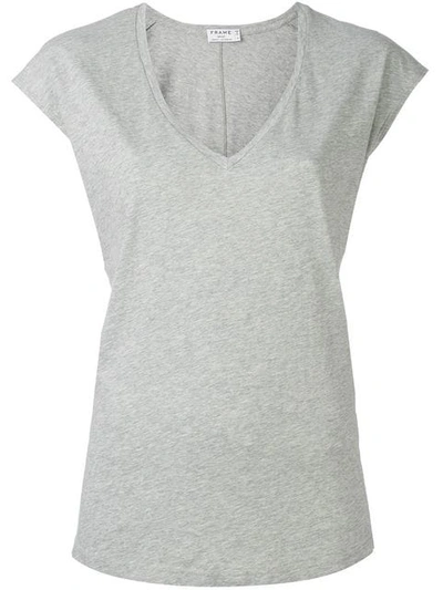 Frame V-neck Cotton-jersey T-shirt In Gris