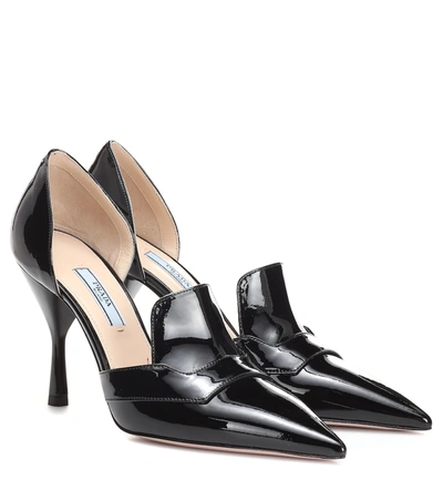 Prada Two-piece Patent Leather Point-toe Loafer Pumps In Black