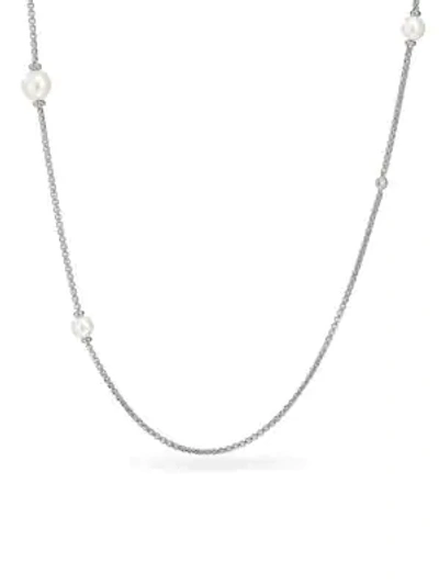 David Yurman Pearl Pavé Diamonds & Pearl Chain Necklace In Silver