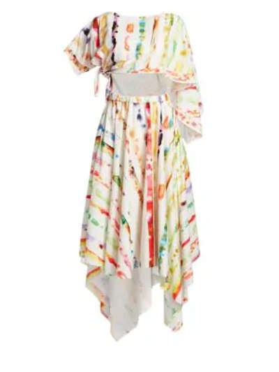 Rosie Assoulin Triangle Midi Dress In Multi Watercolor