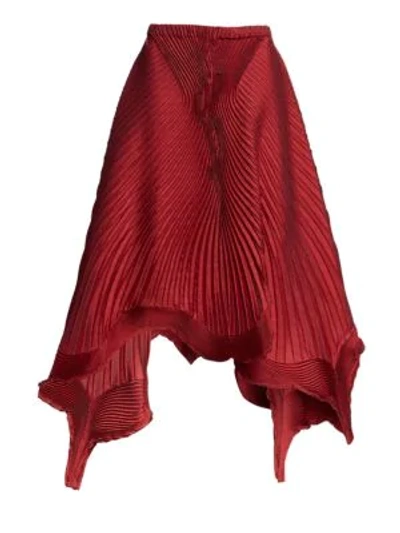 Issey Miyake Pleated Petal A-line Skirt In Red