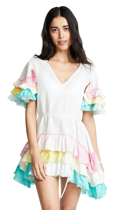 A Mere Co Alice Ruffle Dress In White/multi