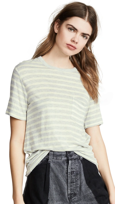 Alexander Wang T Wide Striped Pocket Tee In Heather Grey/lime