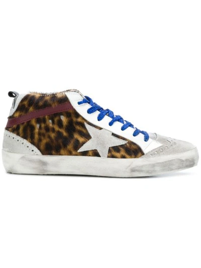 Golden Goose Multicoloured Mid Star Leopard Print Leather Ponyskin Sneakers In N7 Spotted Horsy Grey