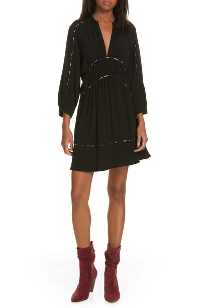 Ba&sh Franny Floral Piping Fit & Flare Dress In Noir