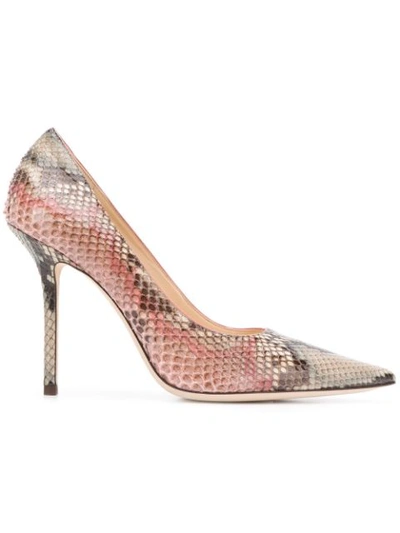 Jimmy Choo Love 100 Rosewood Painted Desert Python Pointy Toe Pumps In Pink