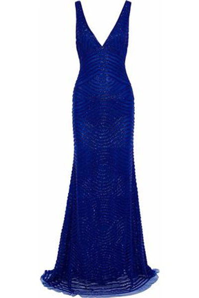 Naeem Khan Bead-embellished Tulle Gown In Royal Blue