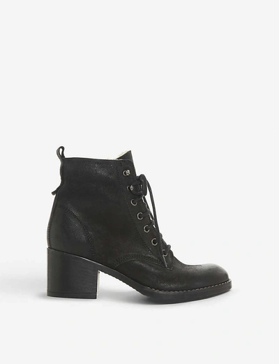 Dune Patsie D Shearling-lined Leather Ankle Boots In Black-nubuck
