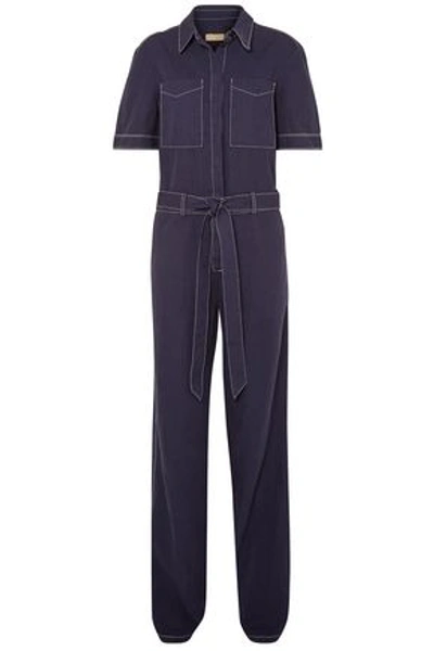 Burberry Woman Belted Cotton And Linen-blend Jumpsuit Indigo