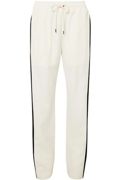 Burberry Woman Striped Silk And Wool-blend Crepe Track Pants Off-white