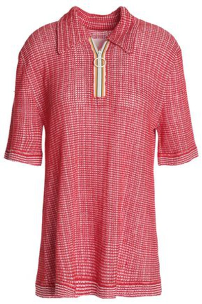 Maison Margiela Woman Open-knit Linen And Cotton-blend Top Red