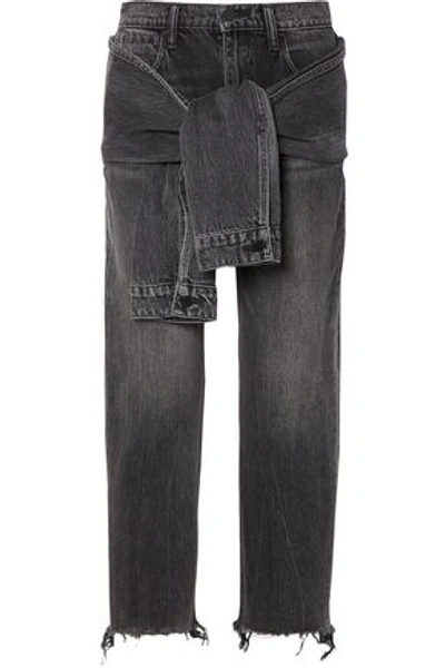 Alexander Wang Tie-front Frayed High-rise Straight-leg Jeans In Dark Gray