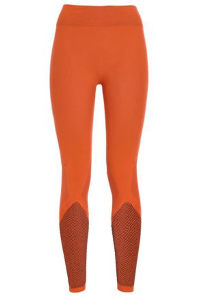 Adidas Originals Adidas Woman Mesh-paneled Stretch-jersey Leggings Orange