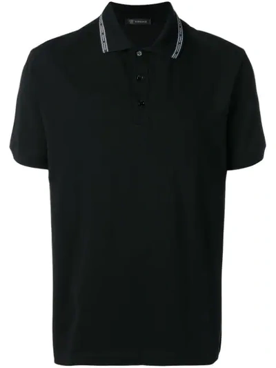 Versace Logo Trim Polo Shirt In Black