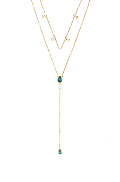 Elizabeth Stone Double Tear Drop Layered Necklace In Gold & Green Opal