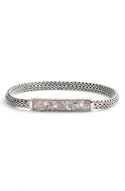 John Hardy Sterling Silver Classic Chain Extra-small Bracelet With White Diamond & Gray Diamond Pave In Silver/ Grey Diamond