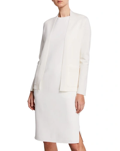 Agnona Wool Knit Jacket W/ Front Pockets In Off White