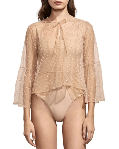 Amaio Swim Isabele Embroidered Sheer Coverup Top In Nudenude