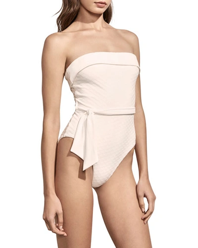 Amaio Swim Solene Belted Jacquard One-piece Swimsuit In Ivory