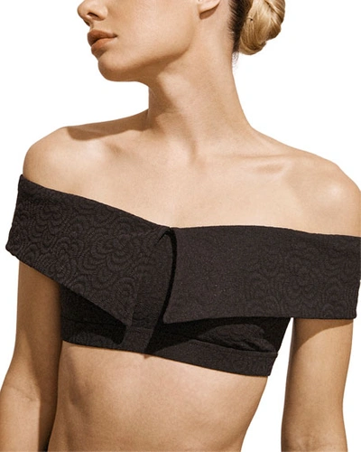 Amaio Swim Jolie Off-shoulder Jacquard Bikini Top In Black