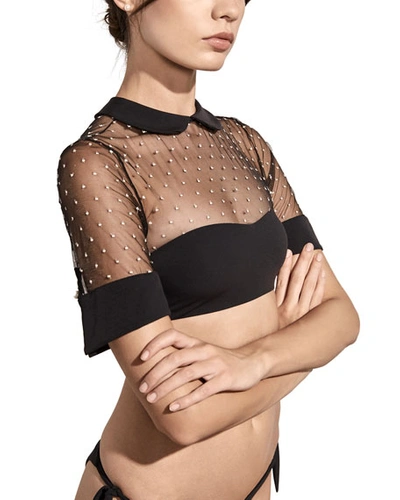 Amaio Swim Bella Collared Mesh Bikini Top In Black