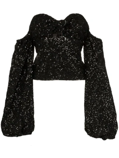 Attico Twist-front Sequined Crepe Top In Black